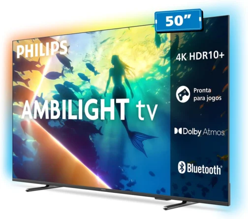 PHILIPS, Smart TV Ambilight 50" 4K, Titan OS, 50PUG8100/78, Comando de Voz, HDR10+/Dolby Atmos, VRR/ALLM, Bluetooth - Imagem 5