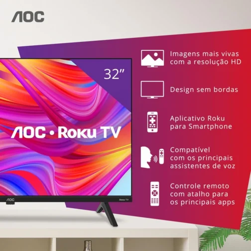 AOC, Smart TV, Roku, 32'' HD, 32S5045/78G, com HDMI, USB, Wi-Fi, Conversor Digital - Imagem 12
