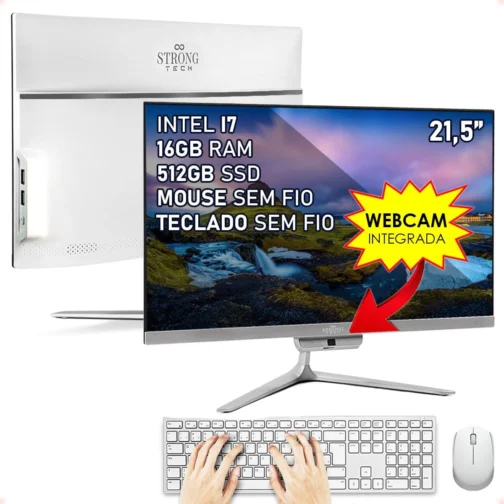 Computador Completo All In One Intel Core i7 21,5" Full HD 16GB SSD 512GB 4 Núcleos Super Turbo Hdmi Teclado e Mouse Strong Tech - Imagem 2