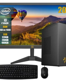 PC Completo Home Office Intel Core i3 4ª Geração Opções 8GB/16GB RAM SSD 120GB/240GB/480GB, Windows 10, Monitor LED 20,Teclado e Mouse Inclusos (120, GB, 16, GB)