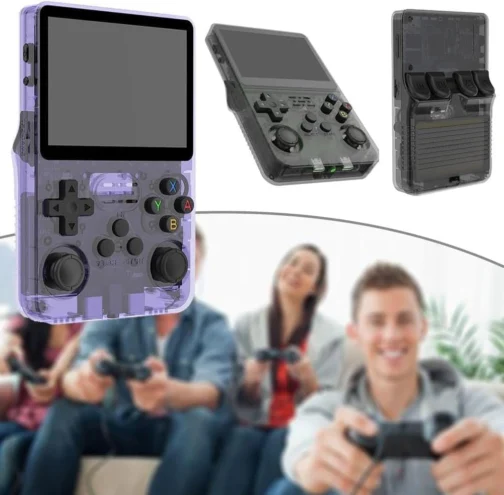 Console de jogos portátil retrô, console de videogame R36S de código aberto, sistema Linux, tela IPS de 3,5 polegadas, reprodutor de vídeo de bolso portátil com cartão TF 64G / 128G / 316 ( Color : Pu - Imagem 3