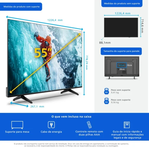 PHILIPS Smart TV, 55" 4K, 55PUG7300, Comando de Voz, Bluetooth, HDR, Dolby Atmos, HDMI, USB, Wi-Fi - Imagem 12