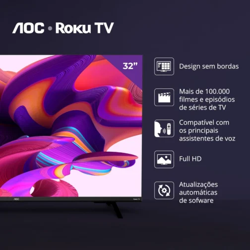 Smart TV LED 32" HD AOC 32S5135/78G - Design sem bordas, Wifi, Conversor Digital, USB, HDMI - Imagem 4