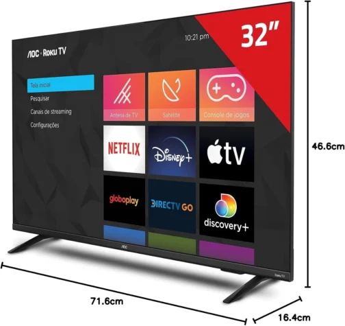 Smart TV LED 32" HD AOC 32S5135/78G - Design sem bordas, Wifi, Conversor Digital, USB, HDMI - Imagem 10