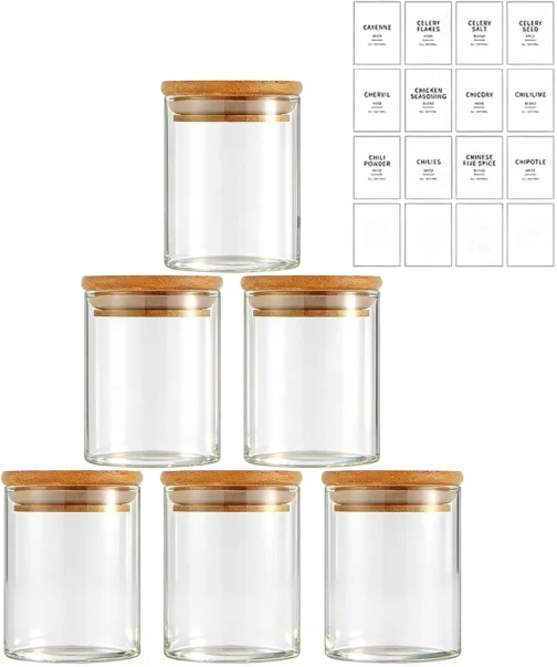 Potes Herméticos de Vidro com Tampa de Bambu - Kit 6 Unidades 200ml para Temperos, Grãos, Café e Organização de Cozinha - Imagem 2