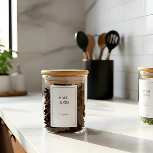 Potes Herméticos de Vidro com Tampa de Bambu - Kit 6 Unidades 200ml para Temperos, Grãos, Café e Organização de Cozinha - Imagem 3