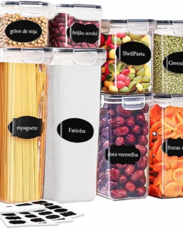 Kit 8 Potes Tampa Hermético Porta Alimentos Mantimentos Armário Cozinha (KIt 8)