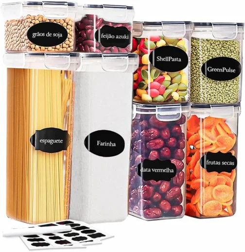 Kit 8 Potes Tampa Hermético Porta Alimentos Mantimentos Armário Cozinha (KIt 8) - Imagem 2