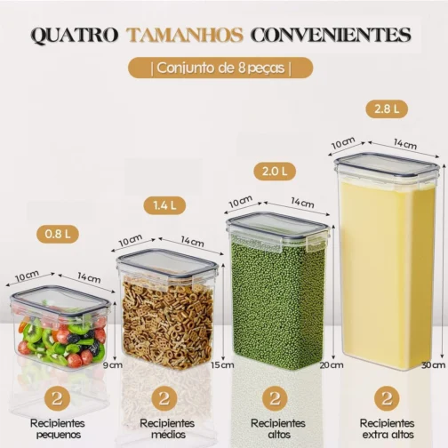 Kit 8 Potes Tampa Hermético Porta Alimentos Mantimentos Armário Cozinha (KIt 8) - Imagem 3