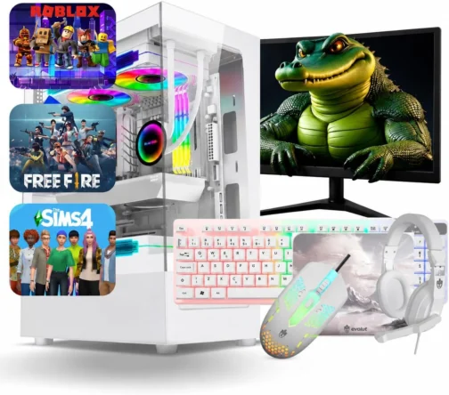 PC Gamer Branco Completo Intel i5 Memoria Ram 16GB SSD 240GB Monitor HDMI Kit Gamer - Imagem 2