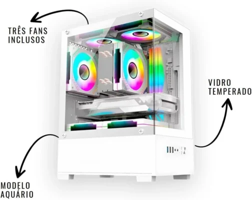 PC Gamer Branco Completo Intel i5 Memoria Ram 16GB SSD 240GB Monitor HDMI Kit Gamer - Imagem 3