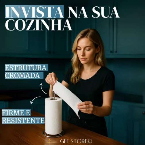 Suporte para Rolo de Papel Toalha Aço Inoxidável Cromado Premium Base Estável e Design Moderno para Cozinha - Imagem 3