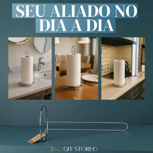 Suporte para Rolo de Papel Toalha Aço Inoxidável Cromado Premium Base Estável e Design Moderno para Cozinha - Imagem 4
