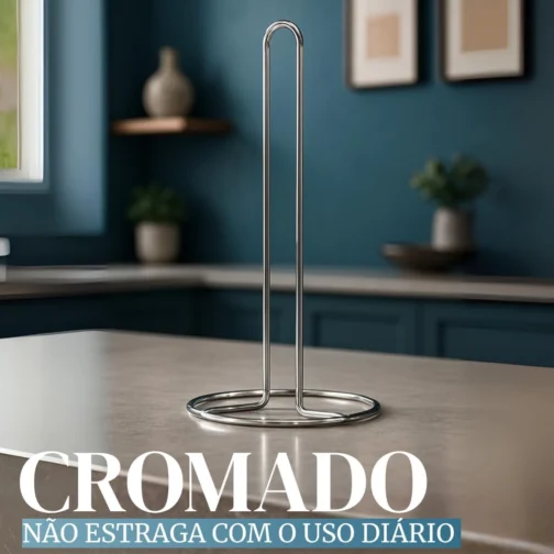 Suporte para Rolo de Papel Toalha Aço Inoxidável Cromado Premium Base Estável e Design Moderno para Cozinha - Imagem 5
