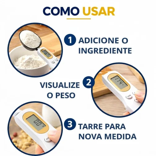 Colher Medidora Balança Digital Eletrônica Dosador de Precisão Tela LCD Para Cozinha Temperos Dietas Ração de Pets Suplementos Com Capacidade de Pesagem de Até 500g com função tara - Imagem 4