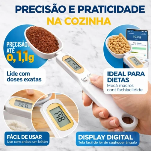Colher Medidora Balança Digital Eletrônica Dosador de Precisão Tela LCD Para Cozinha Temperos Dietas Ração de Pets Suplementos Com Capacidade de Pesagem de Até 500g com função tara - Imagem 5