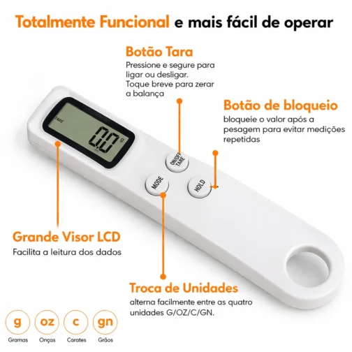 Colher Medidora Balança Digital Eletrônica Dosador de Precisão Tela LCD Para Cozinha Temperos Dietas Ração de Pets Suplementos Com Capacidade de Pesagem de Até 500g com função tara - Imagem 8