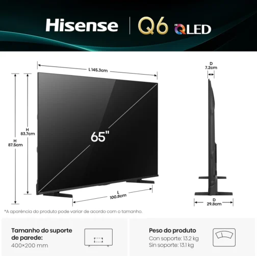 Hisense Smart TV UHD 4K HI-QLED 65" Polegadas 65Q6QV - Imagem 11
