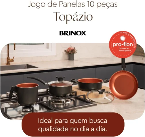 Brinox, Jogo de Panelas Brinox Antiaderente Topázio 10 Peças Cinza Range - Imagem 3