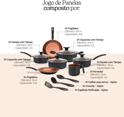 Brinox, Jogo de Panelas Brinox Antiaderente Topázio 10 Peças Cinza Range - Imagem 5