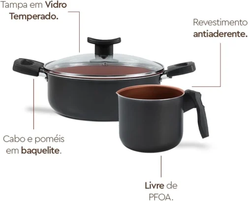Brinox, Jogo de Panelas Brinox Antiaderente Topázio 10 Peças Cinza Range - Imagem 6