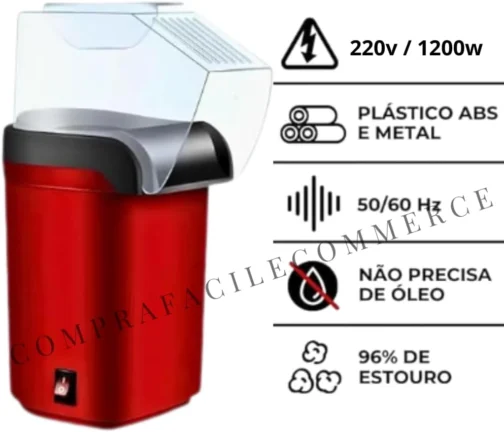 Pipoqueira Elétrica Domestica Máquina De Pipoca Elétrica 110V 1200W Pipoqueira Sem Óleo Saudável - Imagem 4