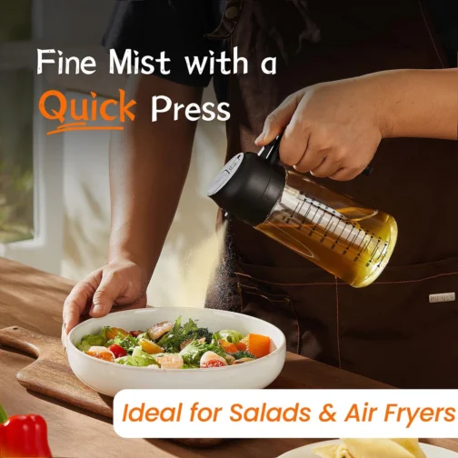 TrendPlain Pulverizador de azeite de oliva de vidro de 470 ml para cozinhar – Frasco dispensador de azeite 2 em 1 para utensílios de cozinha e acessórios de fritadeira de ar, salada, churrasco - preto - Imagem 3