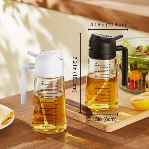 TrendPlain Pulverizador de azeite de oliva de vidro de 470 ml para cozinhar – Frasco dispensador de azeite 2 em 1 para utensílios de cozinha e acessórios de fritadeira de ar, salada, churrasco - preto - Imagem 6