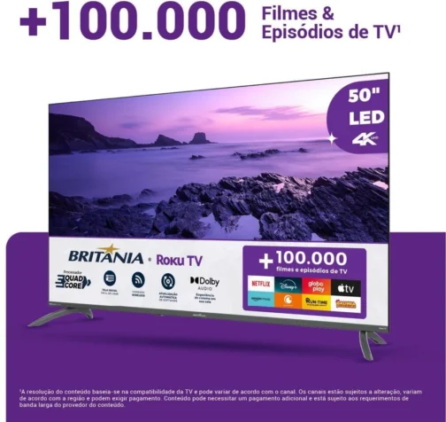 TV Smart TV 50” Britânia Roku TV LED Dolby Audio BTV50VA4REGB - Imagem 8