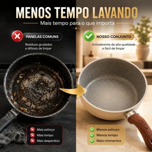 Kit Jogo De Panelas Cerâmica Antiaderente 8 Peças Premium Com Tampa De Vidro Cabo Madeira Indução Gás Elétrico Cozinha Moderna Completo Luxo Premium Durável Resistente - Imagem 4