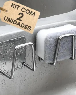 Kit 2 Porta Esponjas Pia Cozinha em Aço Inox Adesivo Organizador Pia (2 un)