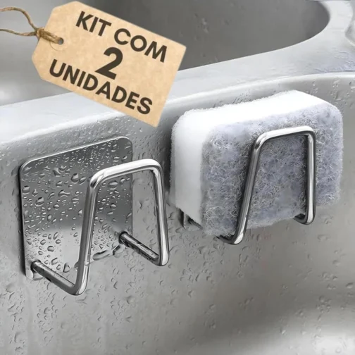 Kit 2 Porta Esponjas Pia Cozinha em Aço Inox Adesivo Organizador Pia (2 un) - Imagem 2