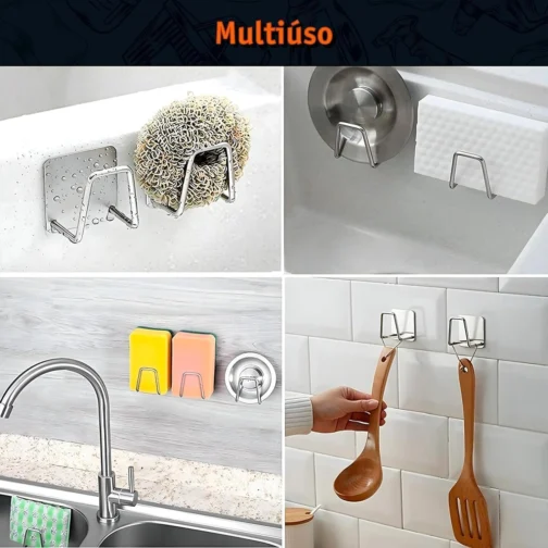 Kit 2 Porta Esponjas Pia Cozinha em Aço Inox Adesivo Organizador Pia (2 un) - Imagem 3