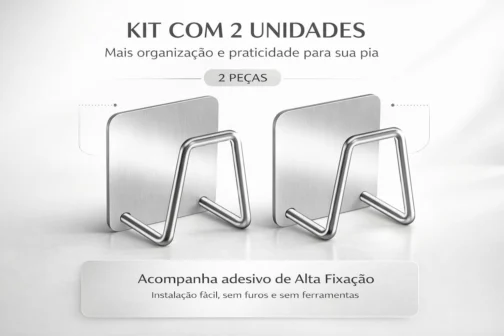 Kit 2 Porta Esponjas Pia Cozinha em Aço Inox Adesivo Organizador Pia (2 un) - Imagem 5