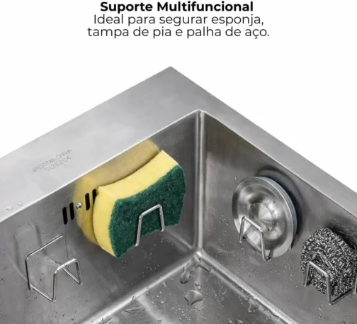 Suporte de Esponja Gancho para Pia, Aço Inox, Cozinha, 3 Unidades - Pazie® - Imagem 3