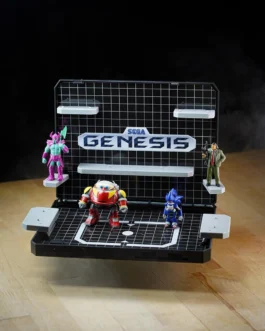 SEGA Genesis Display Console – Supervillain Boss Bundle with Sonic the Hedgehog 1 + Cartridge Storage Tray (Death Egg Robot, Mecha Sonic Mk II, Mr. X, Death Bringer Figures)