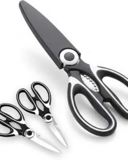 Tesoura de Cozinha Multiuso Premium Inox com Bainha Protetora Cortes Precisos Carne Frango Peixe Ervas Legumes Frutas Uso Profissional e Doméstico 21 cm