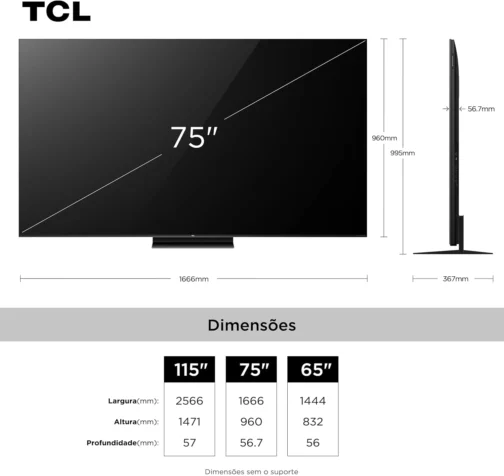 Smart TV TCL 75 Polegadas QLED Mini LED 4K C7K WiFi Bluetooth Google TV 4 HDMI 144Hz HDR10+ 75C7K - Imagem 4