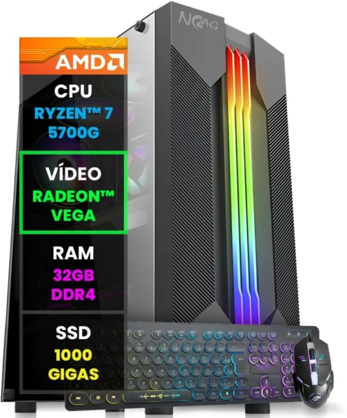 Pc Gamer Computador Completo NoLag Amd Ryzen 7, Radeon™ Graphics Vega, 32GB Ram, SSD 1TB, Gabinete RGB - Imagem 2