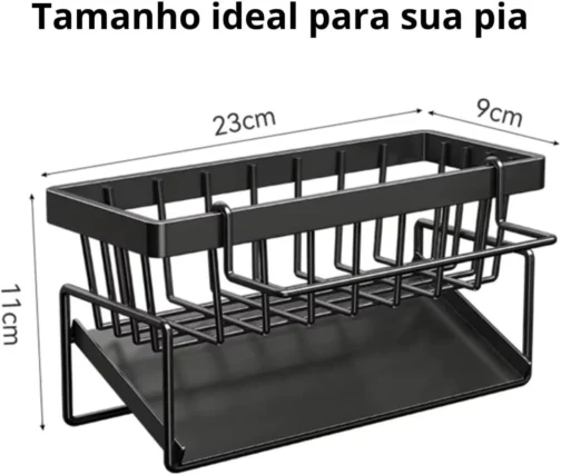 Suporte Organizador de Esponja para Pia – Aço Carbono com Bandeja e Porta-Pano, Preto, Antiferrugem, Sem Furo, Cozinha (Preto) - Imagem 4