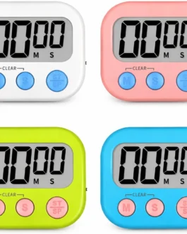 Timer Cronometro Digital de Cozinha com Ímã com Alarme e tela grande – cores sortidas: rosa, branco, amarelo e azul