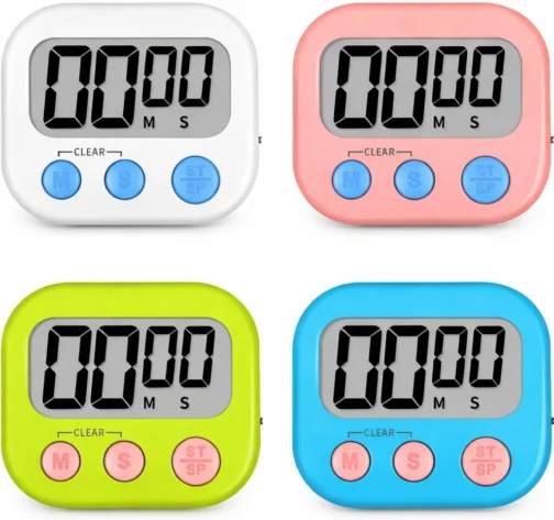 Timer Cronometro Digital de Cozinha com Ímã com Alarme e tela grande - cores sortidas: rosa, branco, amarelo e azul - Imagem 2