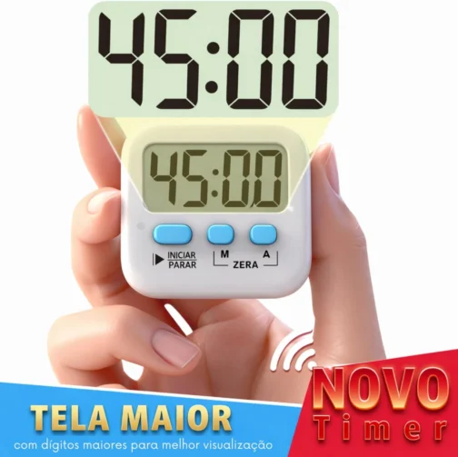 Timer Cronometro Digital de Cozinha com Ímã com Alarme e tela grande - cores sortidas: rosa, branco, amarelo e azul - Imagem 5