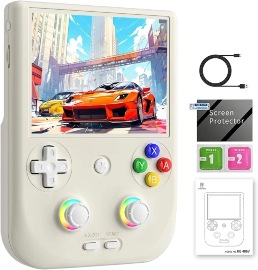RG406V Handheld Game Console Preloaded Games RG 406V 4-inch IPS Multi-touch Screen Retro Game Console 128G UFS2.2 Android 13 Retro Emulator RG406V 5500mAh Battery 1080p DP WIFI Bluetooth Beige White - Imagem 2