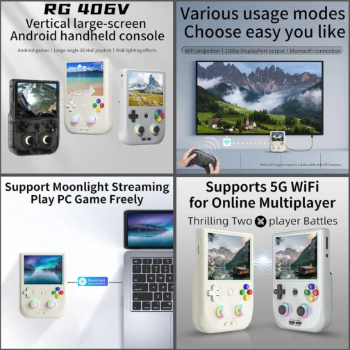 RG406V Handheld Game Console Preloaded Games RG 406V 4-inch IPS Multi-touch Screen Retro Game Console 128G UFS2.2 Android 13 Retro Emulator RG406V 5500mAh Battery 1080p DP WIFI Bluetooth Beige White - Imagem 6