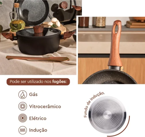 Brinox - Jogo de Panelas Revestimento Cerâmico Antiaderente Ceramic Life Sirius 6 Peças com Fundo de Indução - Preto - Imagem 4