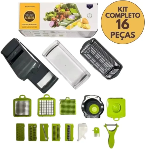 Fatiador Cortador Ralador De Legumes Frutas Verduras Kit Completo 16 Peças Pot Acvrílico Laminas Aço Inox Para Saladas Acessório Para Cozinha DUPIN - Imagem 3