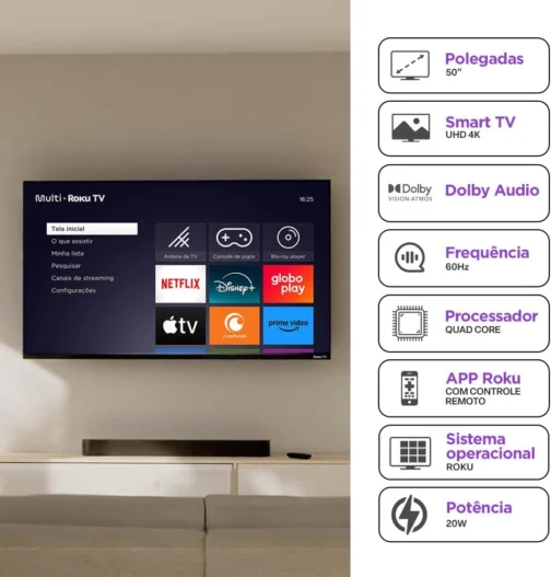 Smart TV 50" Roku Multi 4K Compatível com Alexa e Google Home - TL059M - Imagem 5