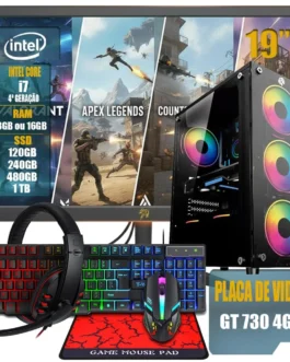 PC Gamer Completo Intel Core i7 4ª Geração, Opções 8GB/16GB RAM, SSD 120GB/240GB/480GB/ 1TB, Placa de Video GT 730 4GB, Windows 11, Monitor LED 19,Teclado e Mouse Gamer, HeadSet (GB, 8, GB, 120)