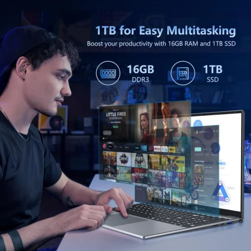 Laptop, laptop de 15,6 polegadas Core i5-7Y54 (até 3,20 GHz), Win 11 Pro Lap Top, 16GB RAM 1TB SSD PC, Office 365, FHD 1920 * 1080, gráficos UHD, KB retroiluminado, abertura de 180°, WIFI5, BT4.2 - Imagem 5